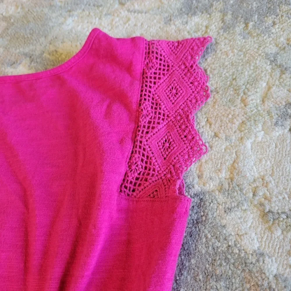 Old Navy Hot Pink Gathered Waist with lace sleeve Girls Dress